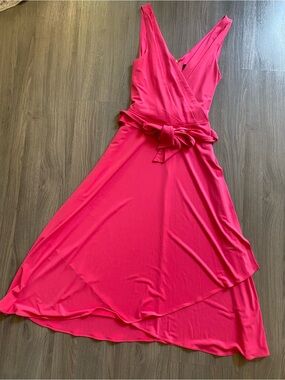 DKNY Hot Pink Sleeveless Wrap Maxi Dress